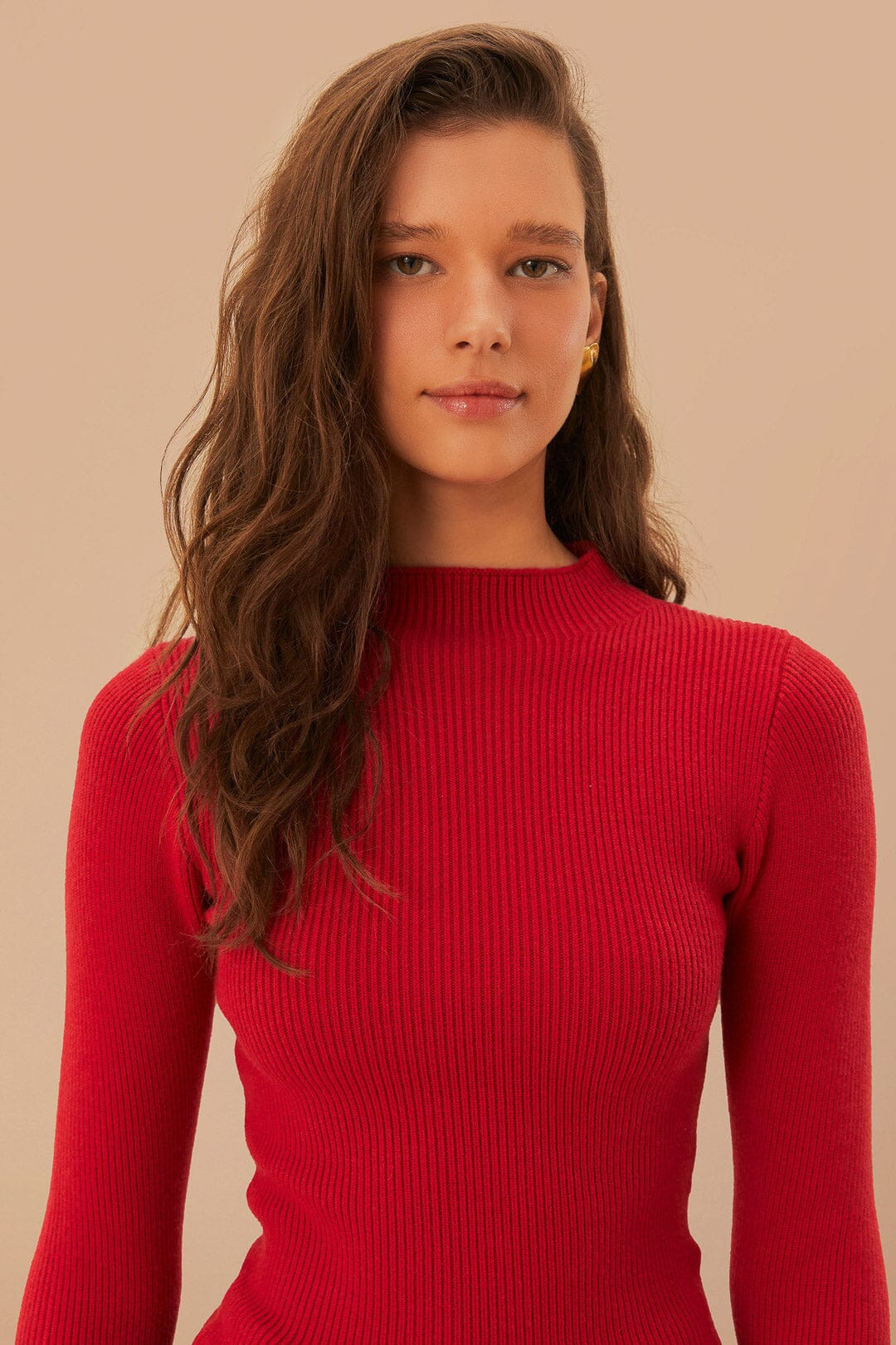 High Neck Burgundy Knit Blouse - 2
