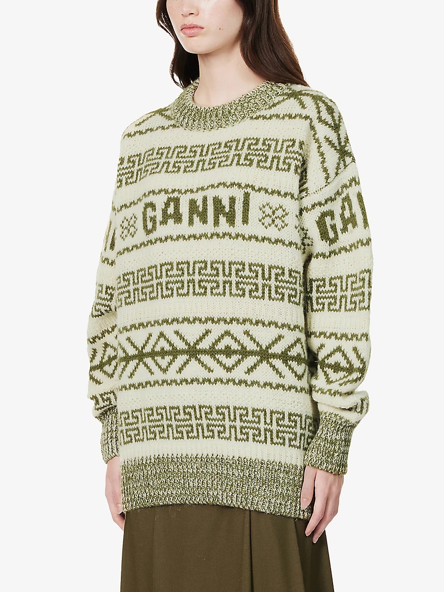 Geometric-print relaxed-fit organic-wool jumper - 3