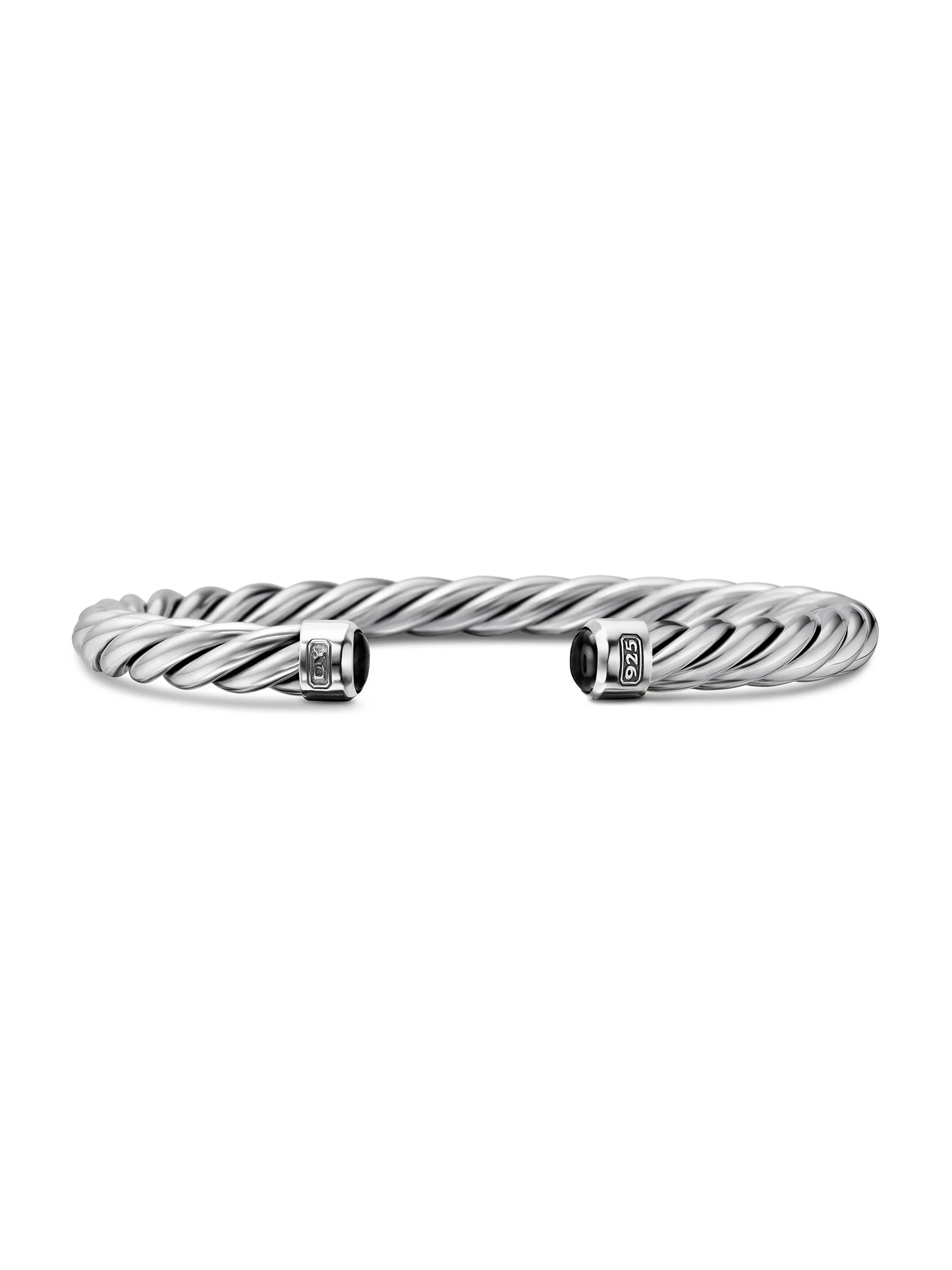 Men's Cable Cuff Bracelet in Sterling Silver - Black Onyx - 1