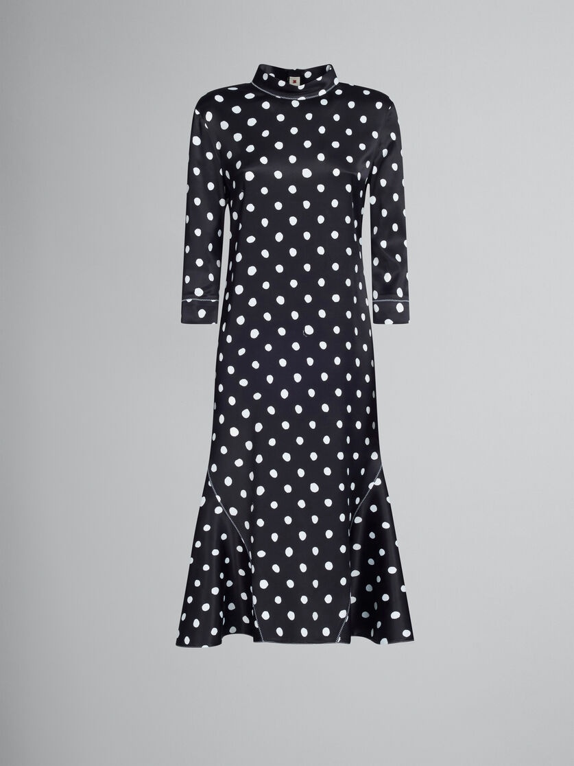 BLACK SATIN DRESS WITH POLKA DOTS - 1
