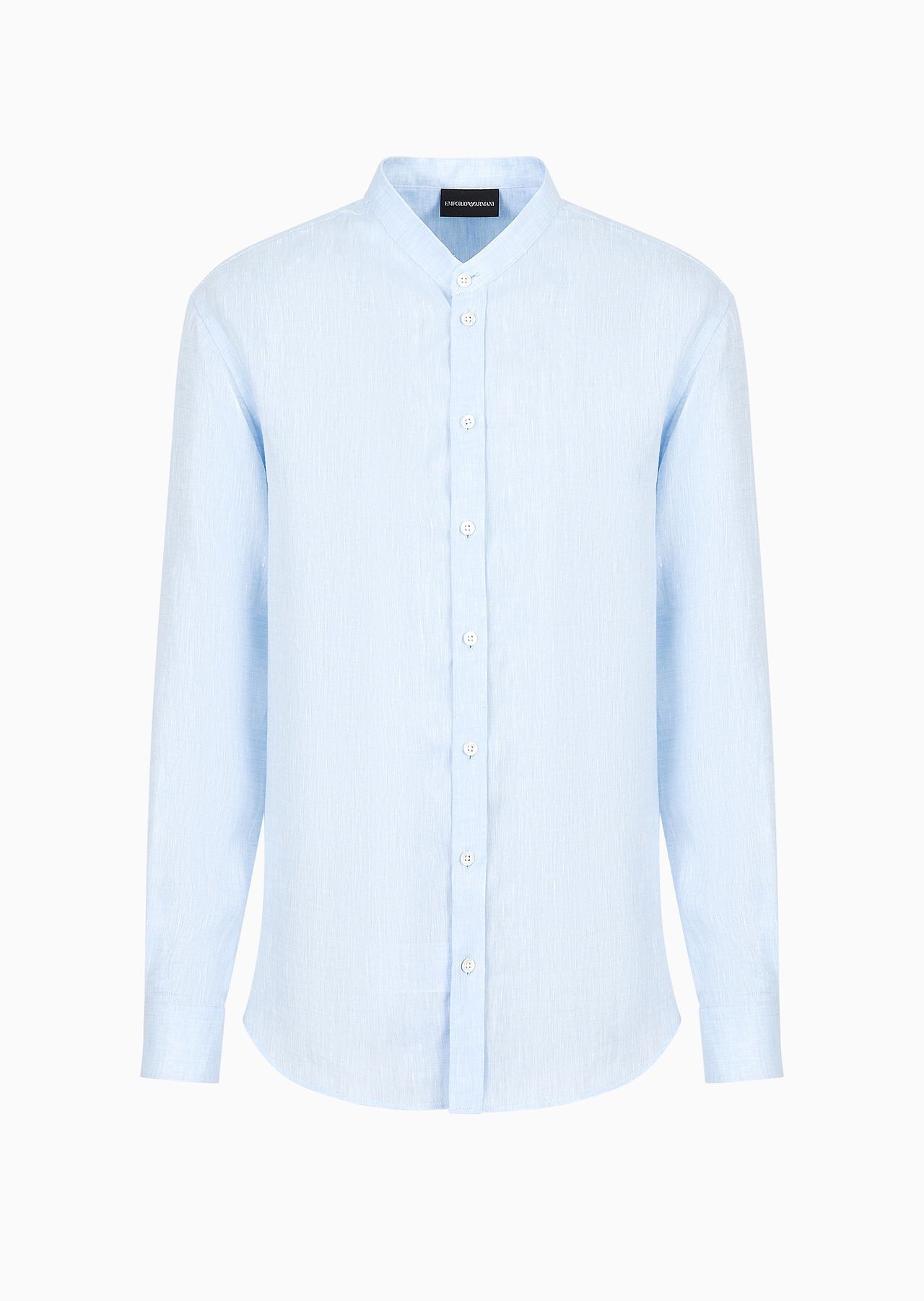 Linen chambray shirt with guru collar - 1