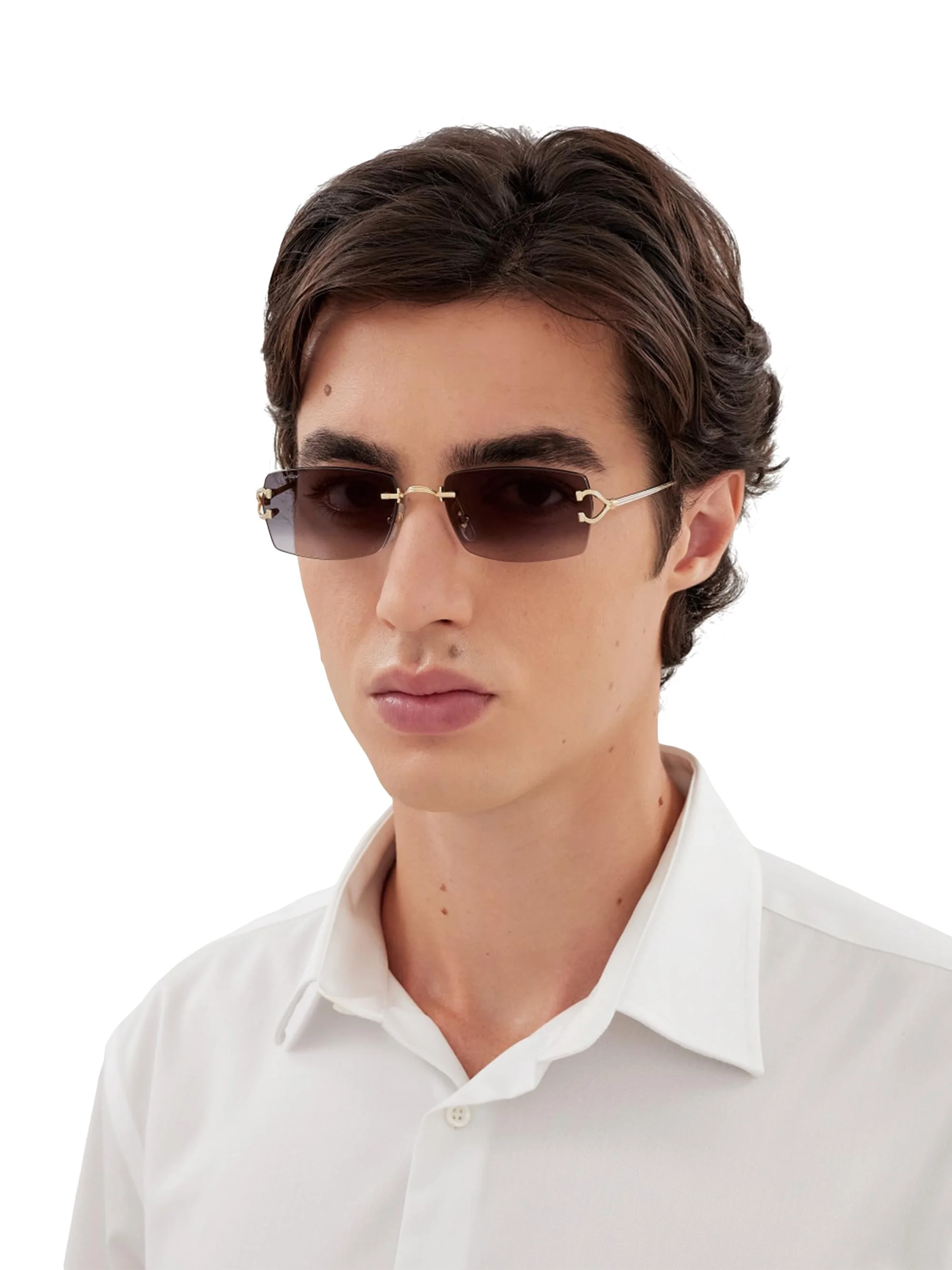 Men's C Decor 56MM Rimless Rectangular Sunglasses - Gold Grey - 1
