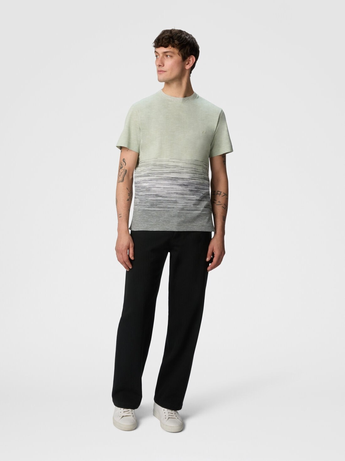 Crewneck T-shirt in slub cotton and linen with zigzag embroidery - 2