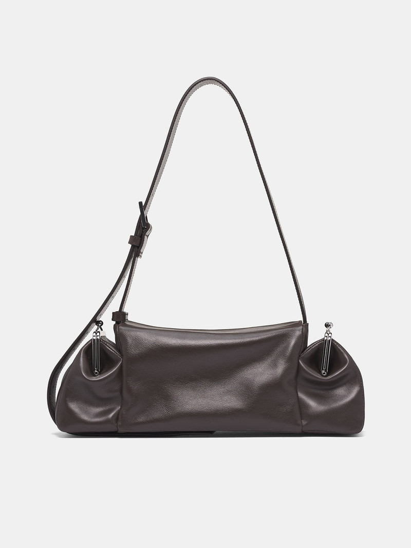 Brown Leather Clasp Pocket Handbag 3