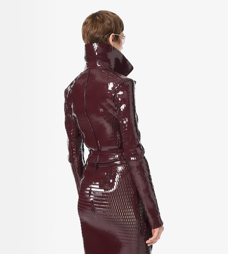 PERFORATED PATENT CALF LEATHER DOUBLE BREASTED JACKET 4