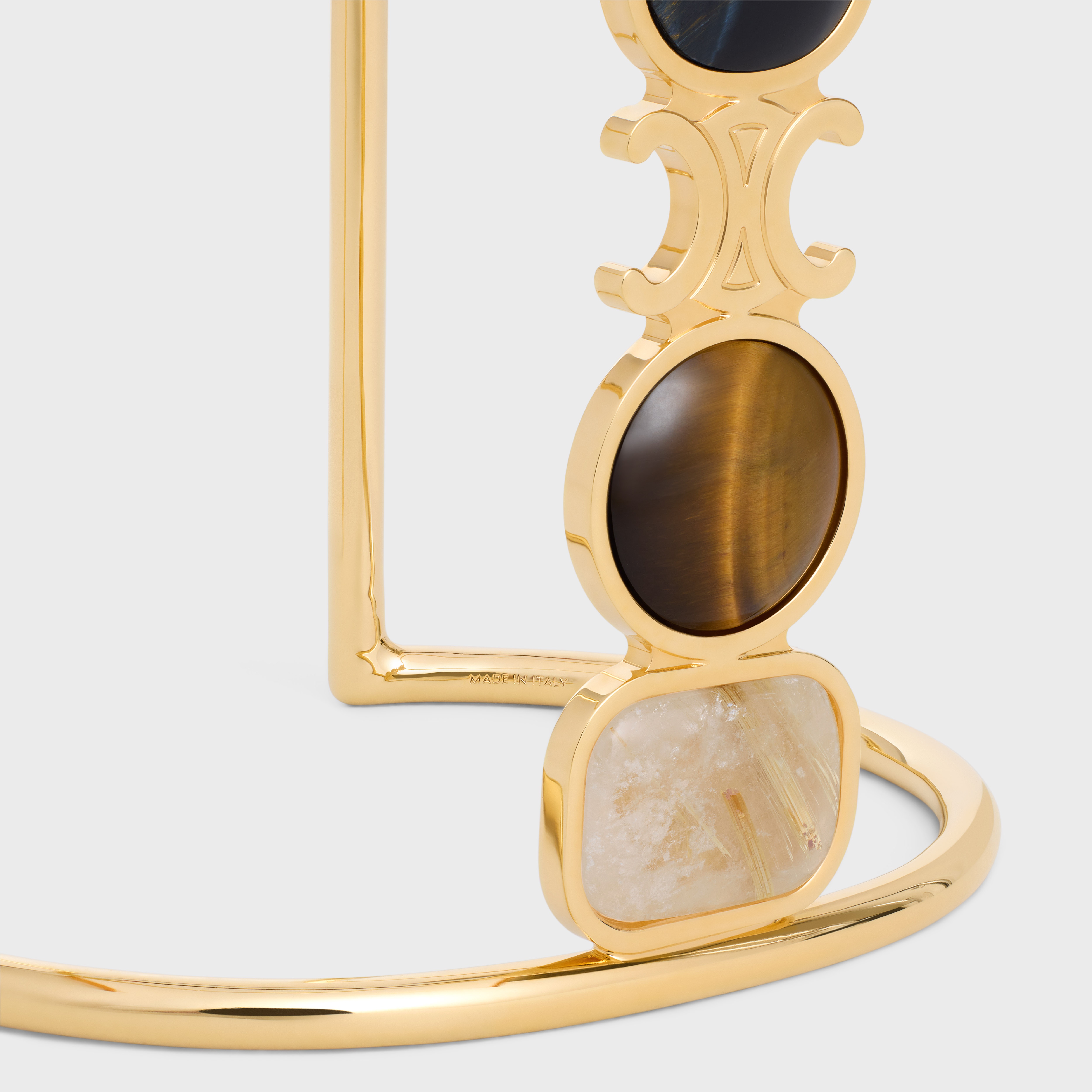 Triomphe Indie Cuff in Brass with Gold Finish, Rutilated Quartz, Tiger Eye and Hawk Eye - 4