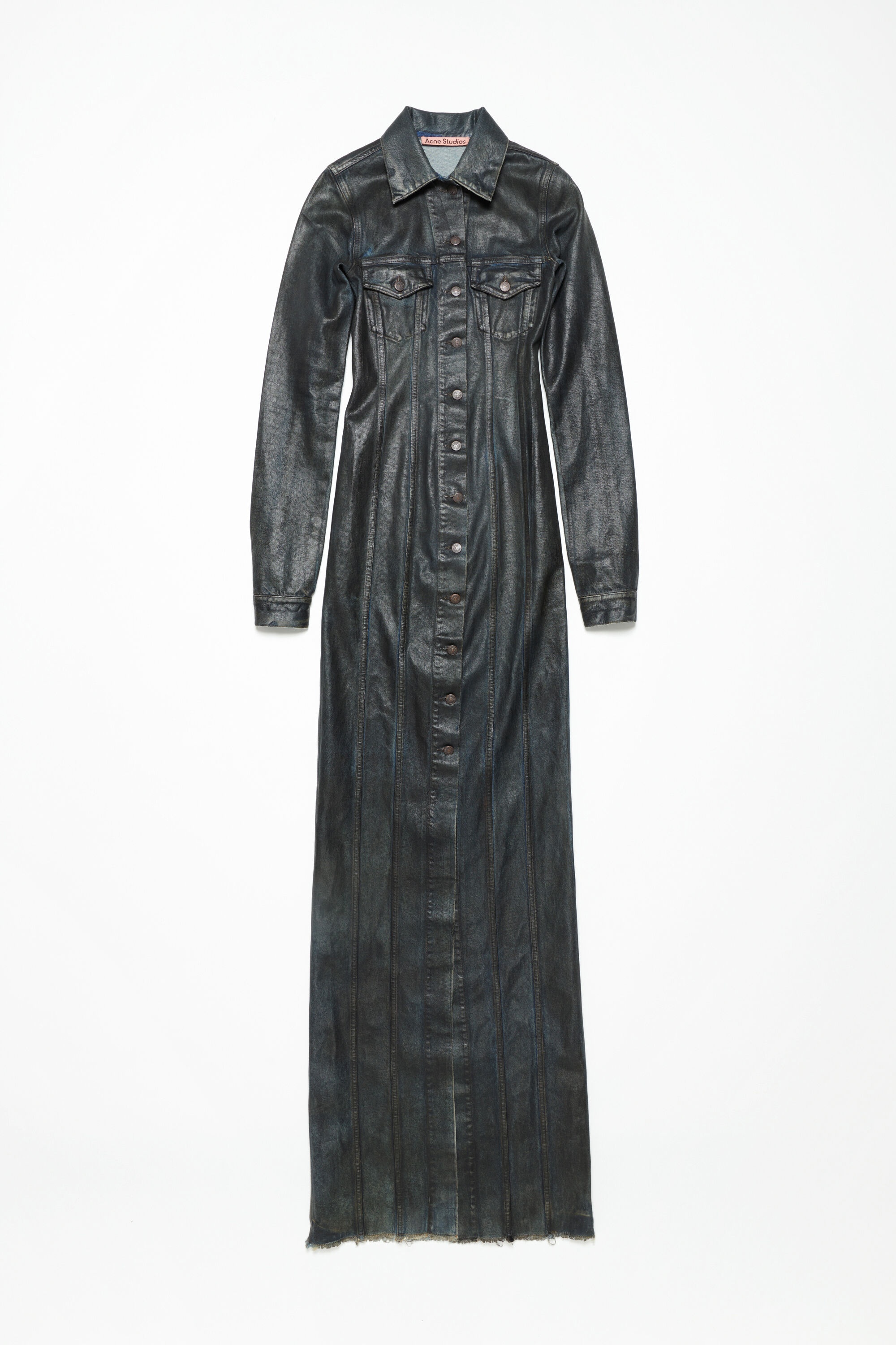 Coated denim dress - Black/mid blue - 1