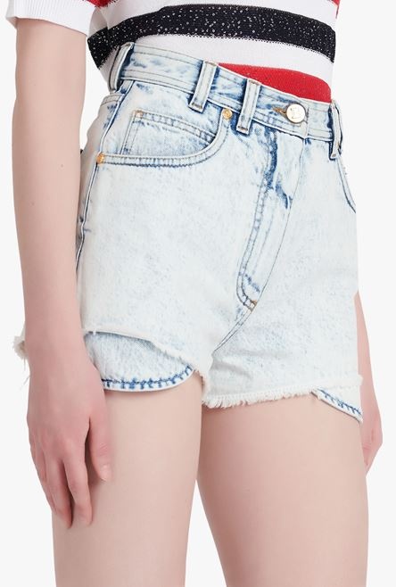 HIGH SUMMER CAPSULE- Light blue denim high-waisted shorts - 6