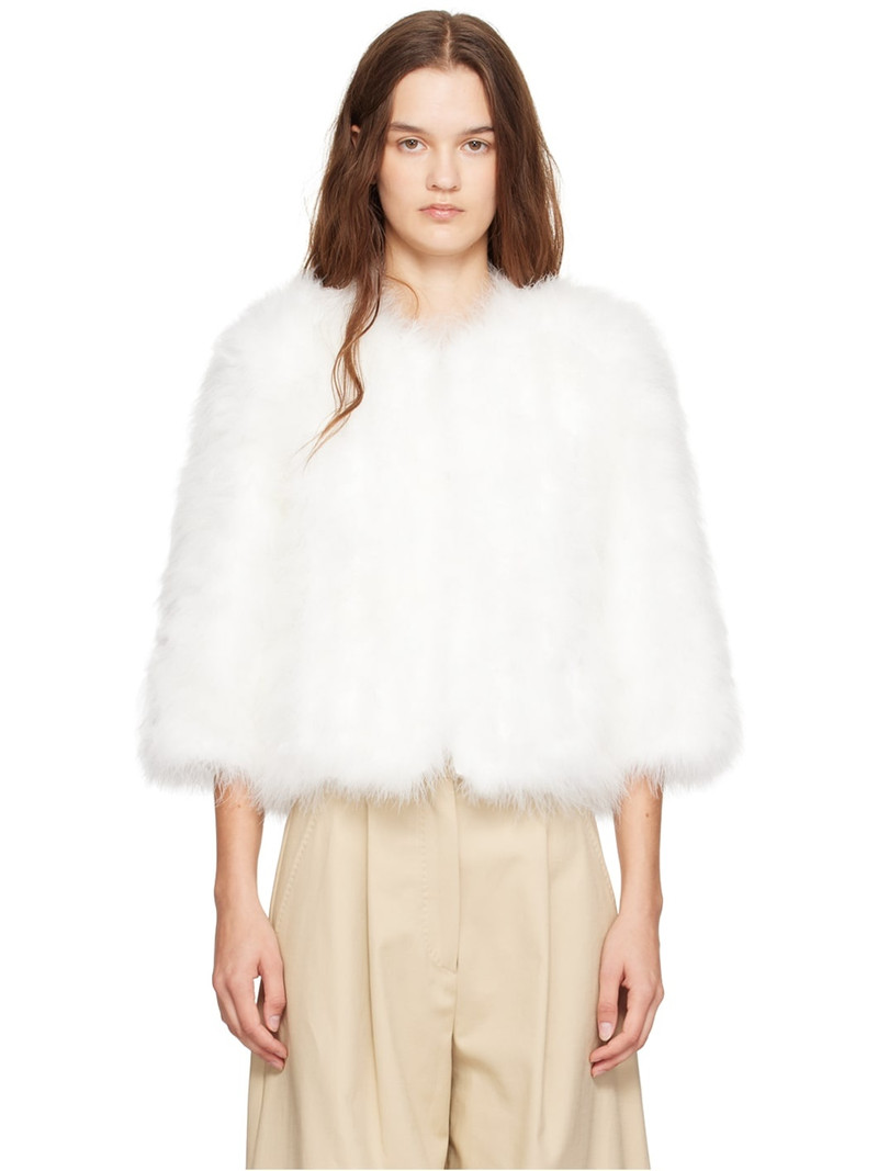 White Cropped Feather Jacket - 1