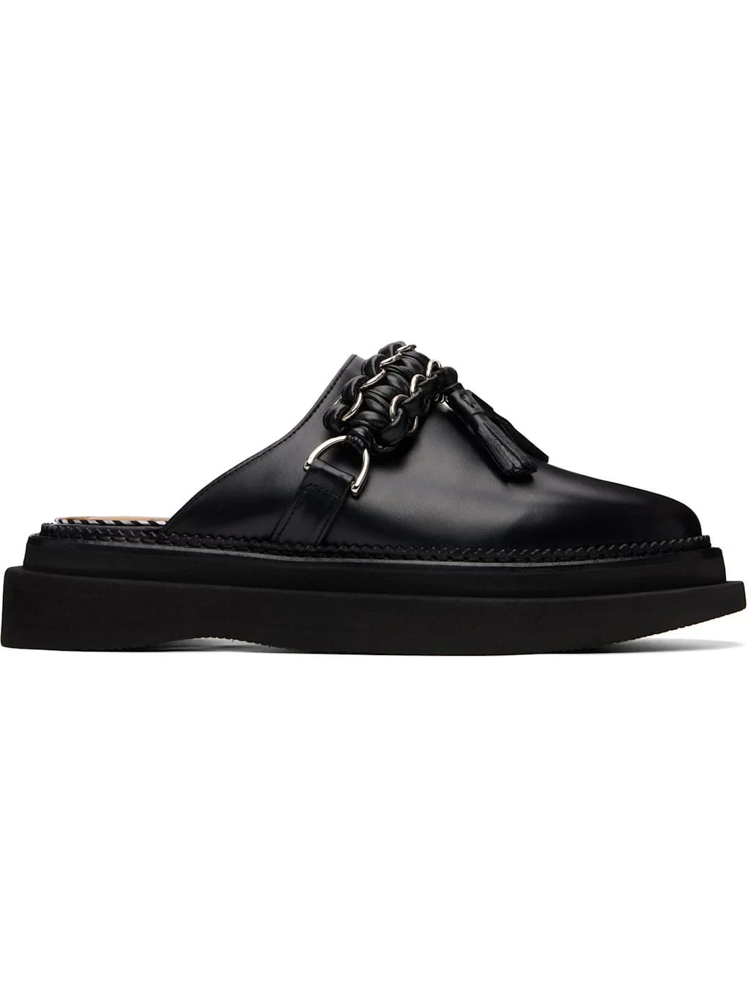 Black Hard Leather Slip-on Loafers - 1