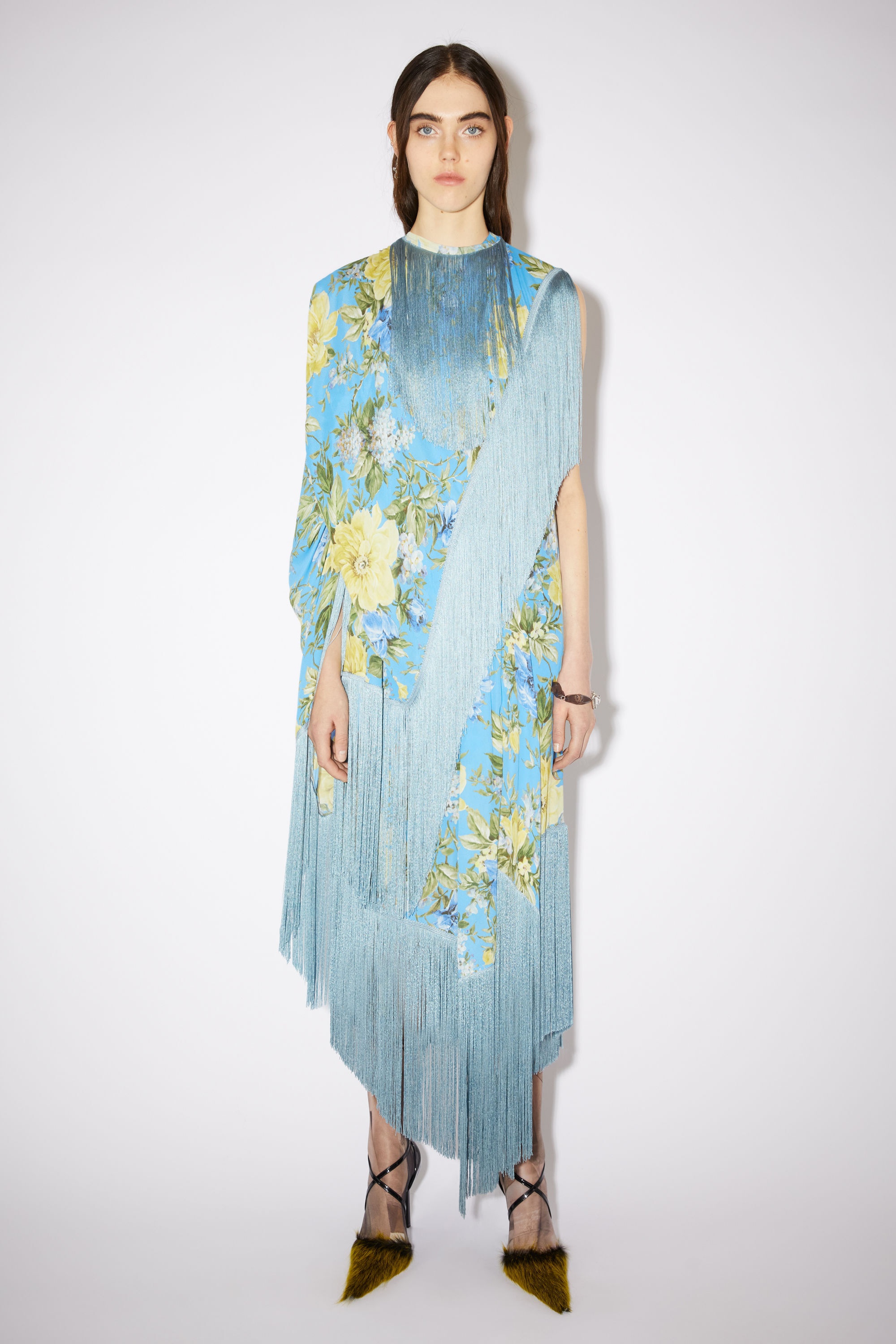 Flower print fringe dress - Blue - 2