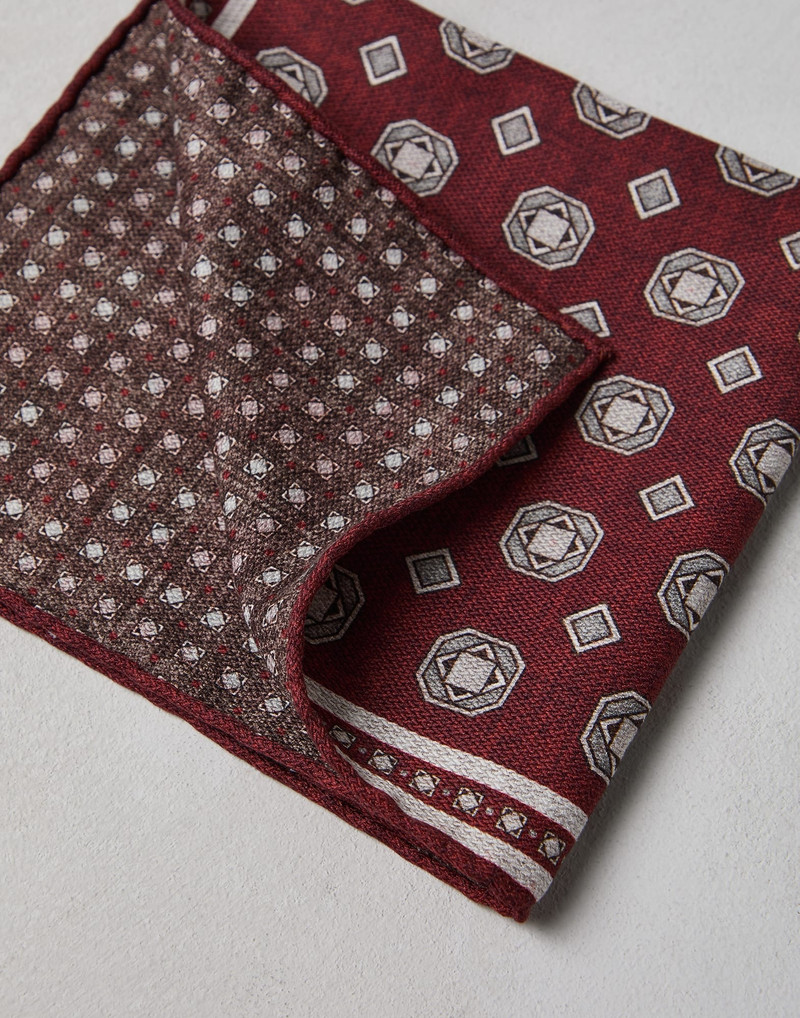 Brunello Cucinelli Double face silk pocket square with geometric pattern outlook