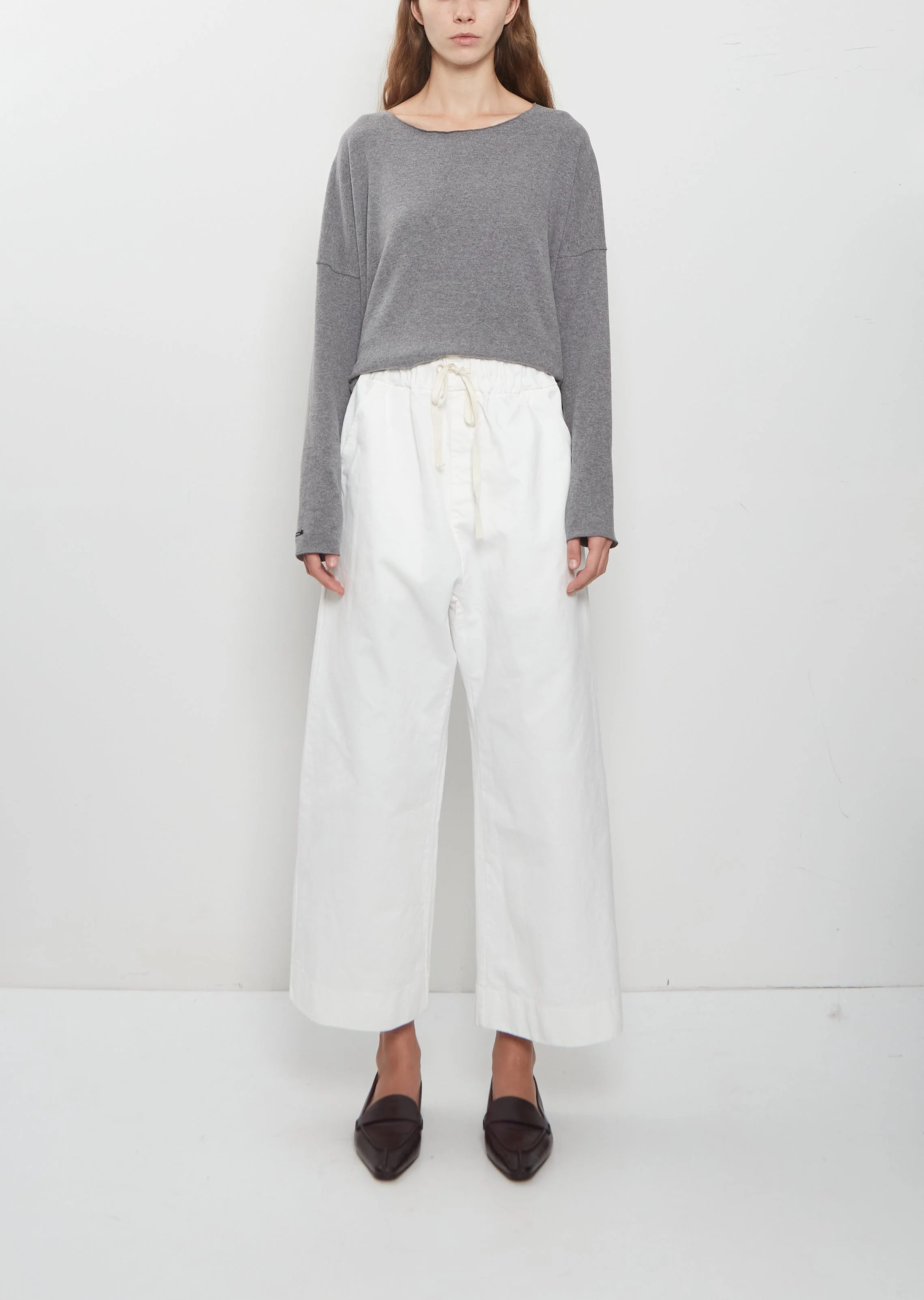 Compact Cotton Wide & Long Trousers — Milk - 1