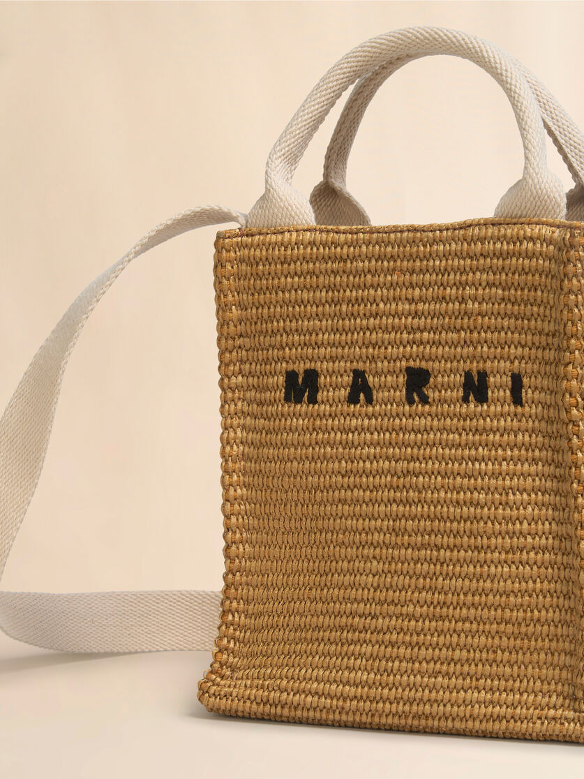 BROWN RAFFIA-EFFECT TOTE MINI BAG - 5