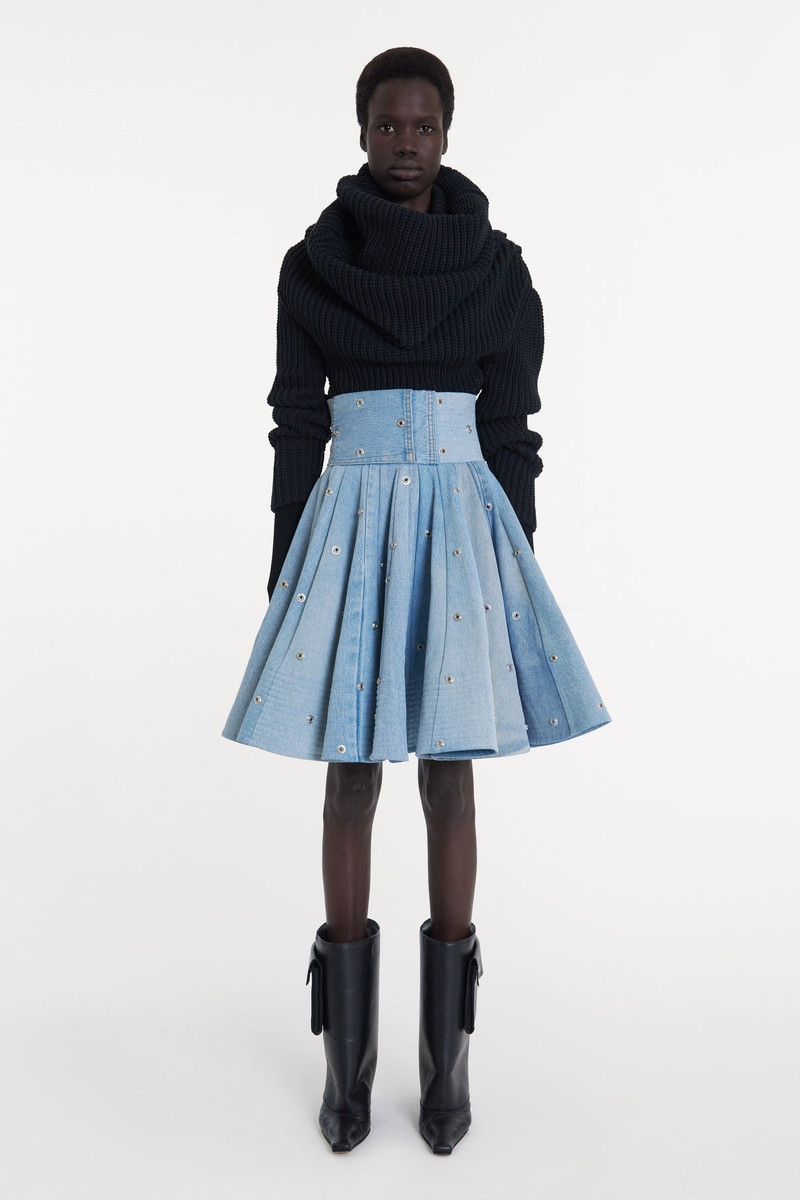 RECYCLED DENIM SKIRT WITH SNAPS BLUE 1