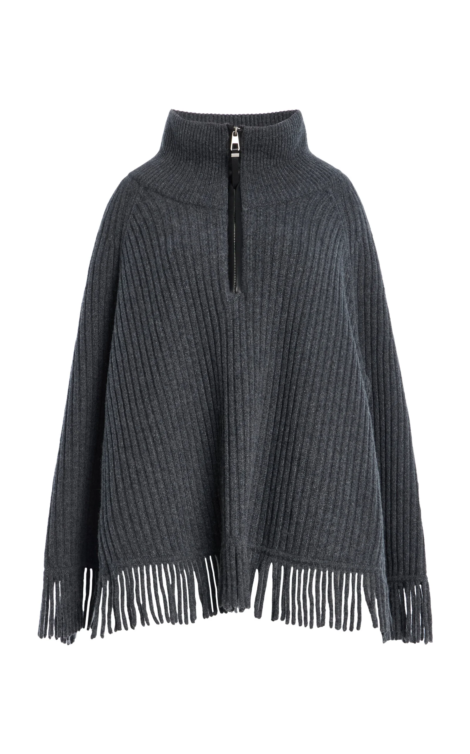 Danni Quarter Zip Wool-Cashmere Poncho Top dark grey - 1