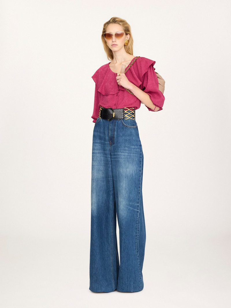 Chloé ROUND-NECK RUFFLE BLOUSE IN SILK JACQUARD outlook