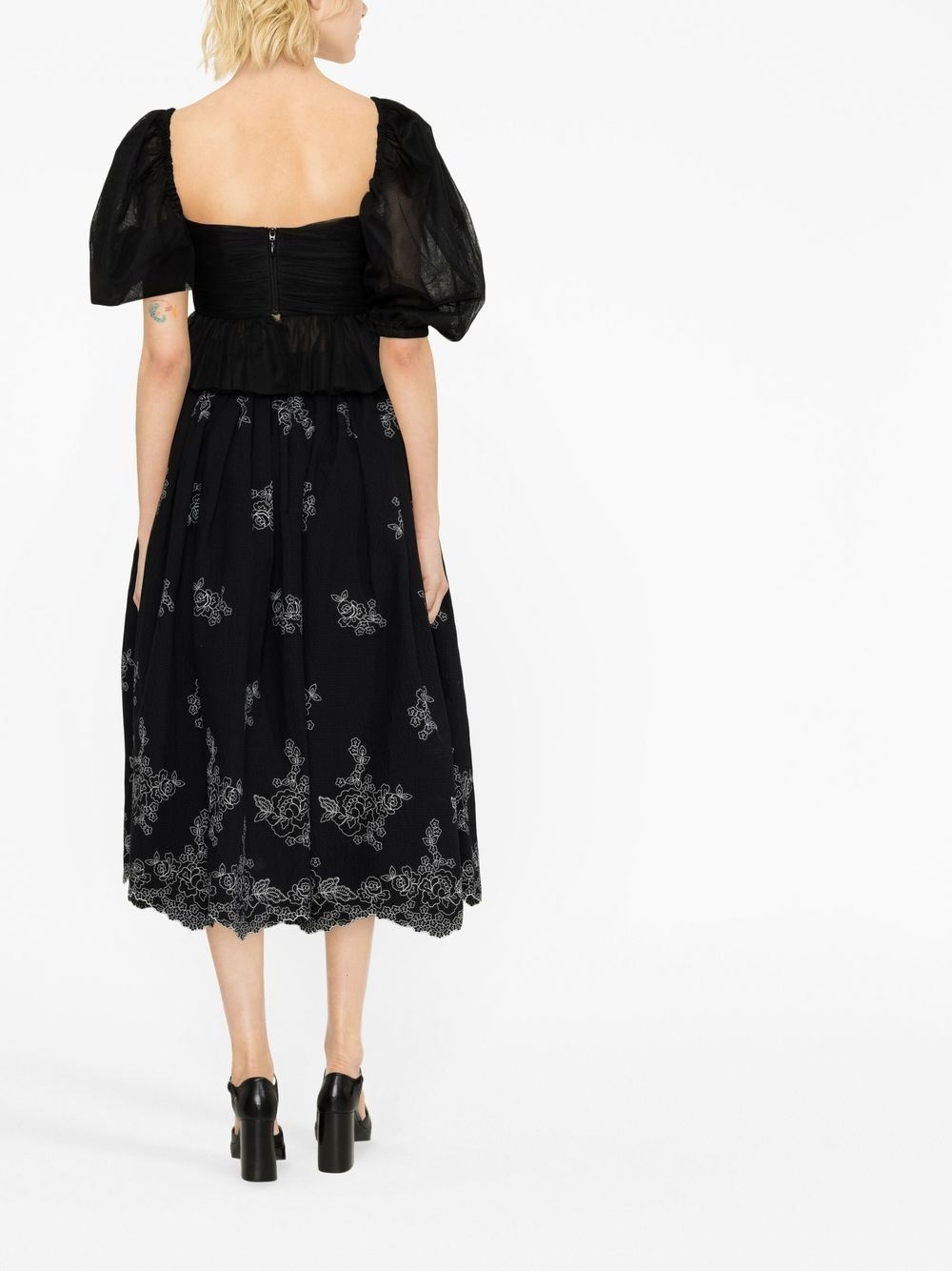 Fiona floral-embroidered midi skirt - 4