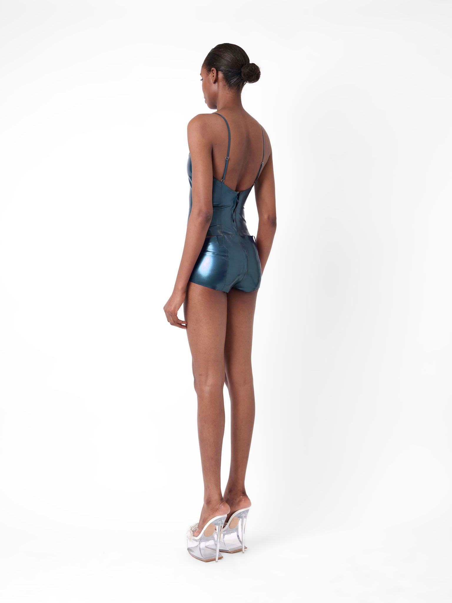 AGNES LATEX SHORTS PEACOCK BLUE - 5