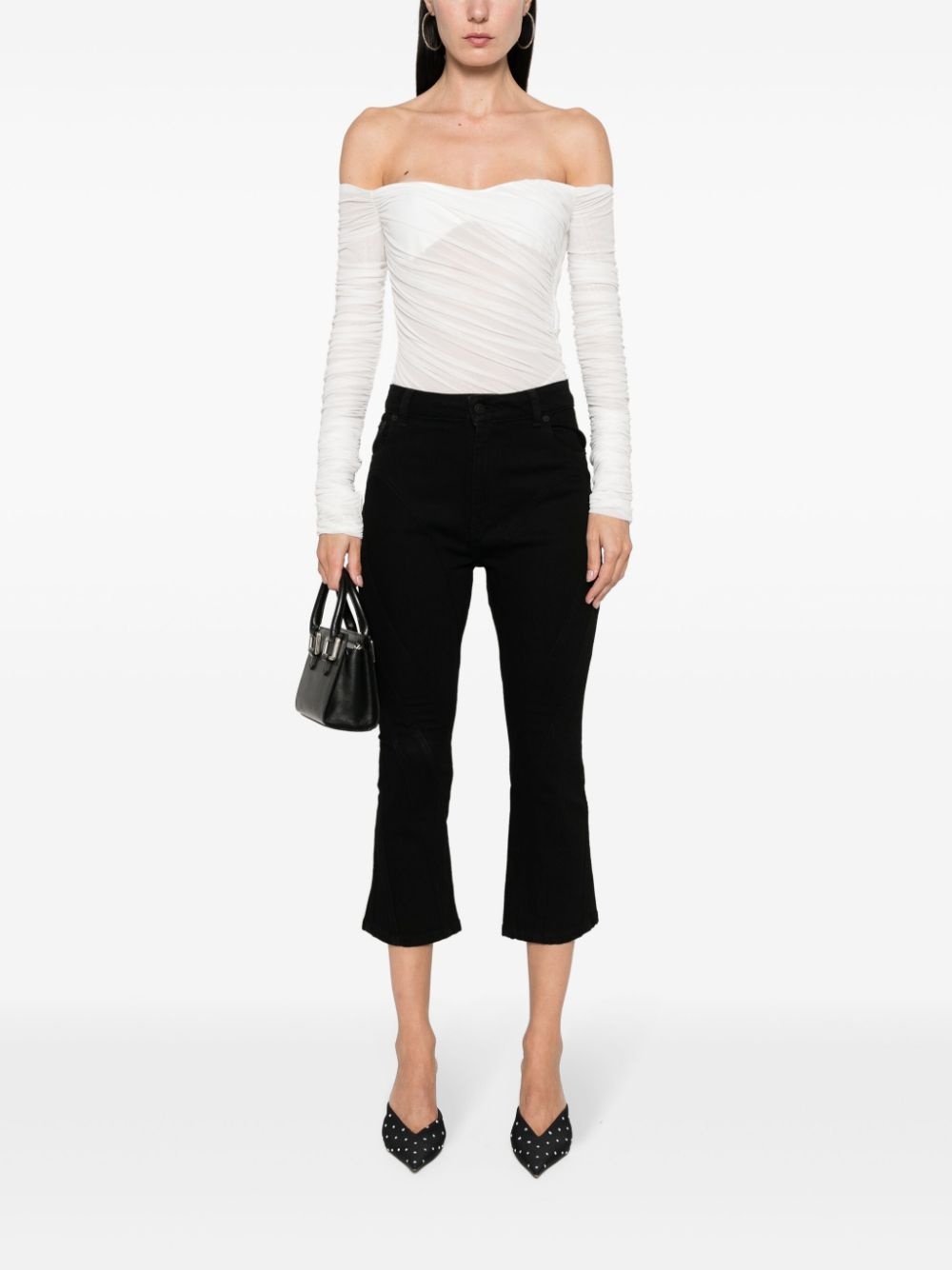 off-shoulder ruched mesh bodysuit - 2