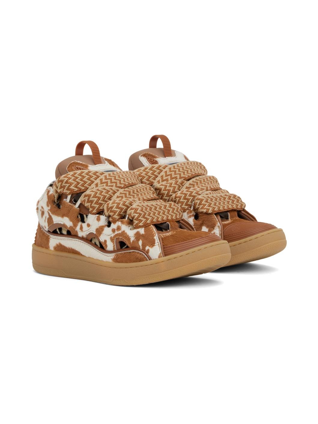 Beige & Brown Pony Effect Curb Sneakers - 4