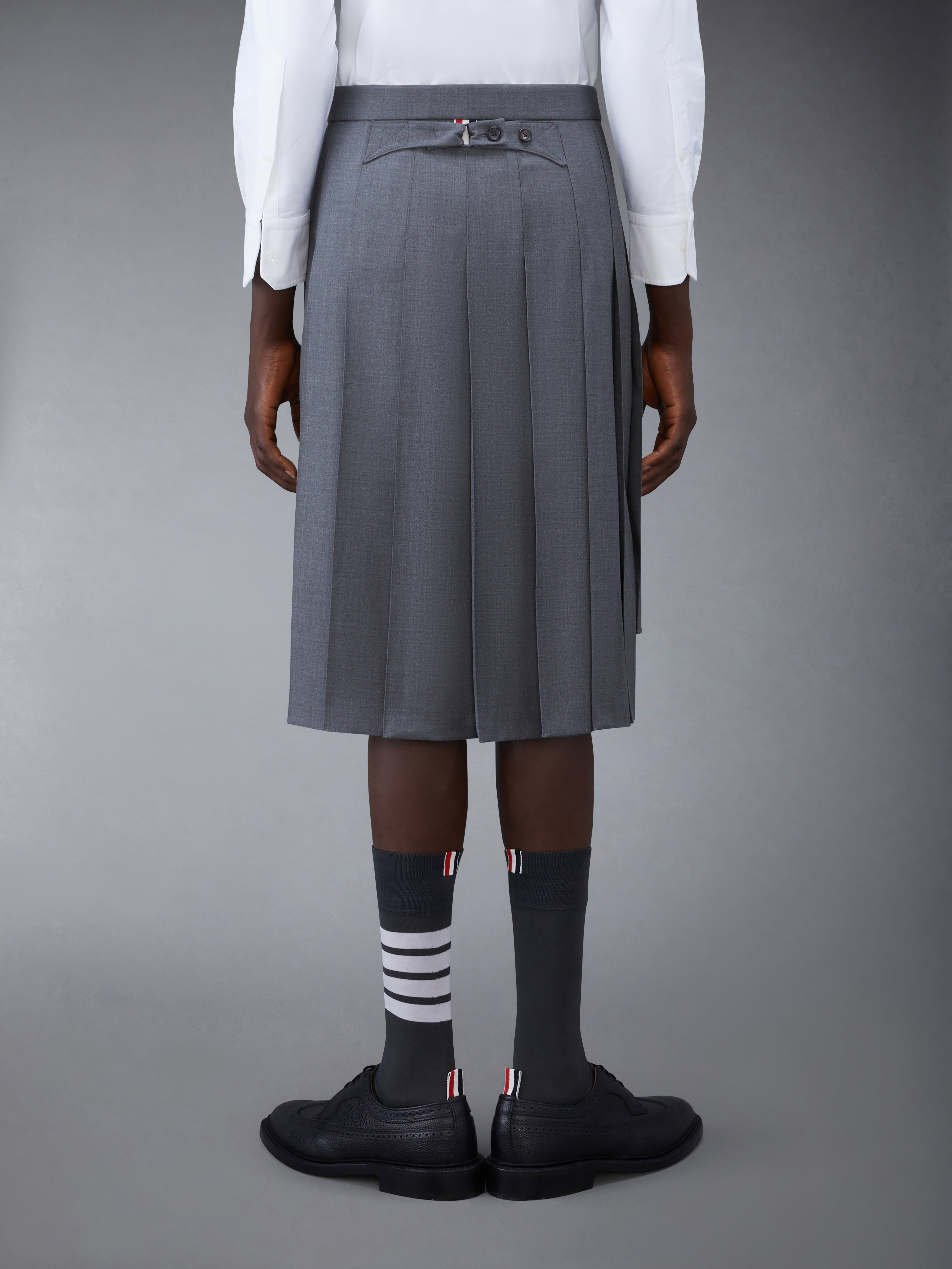 Medium Grey Super 120's Twill Classic Rise Pleated Skirt - 3