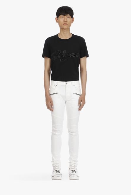 Slim-cut white cotton jeans - 4