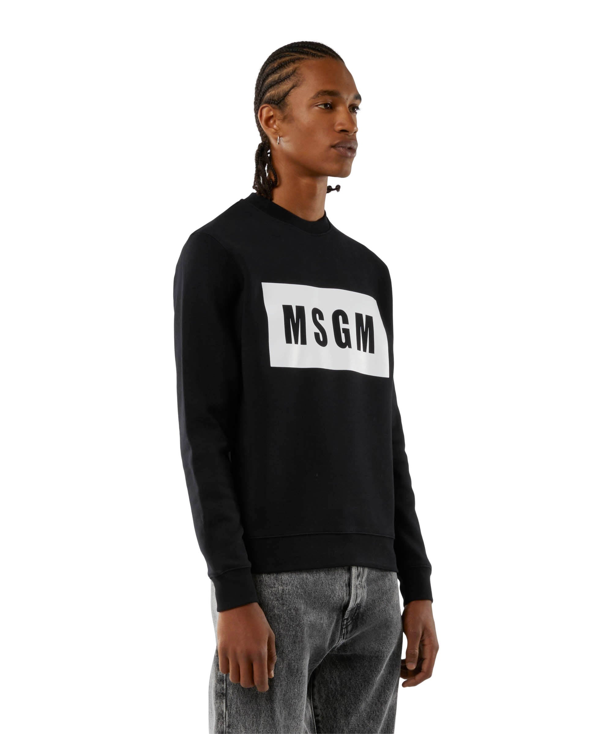 Solid colour cotton sweatshirt with a box logo - 4