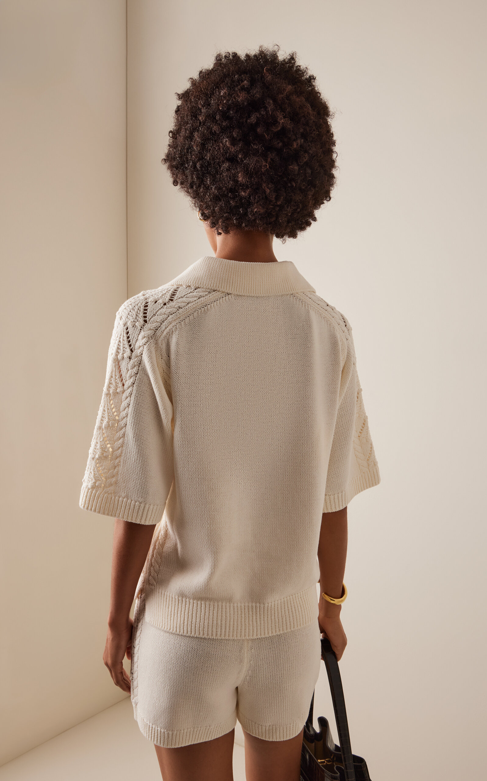 Shell Cotton Polo Sweater ivory - 4