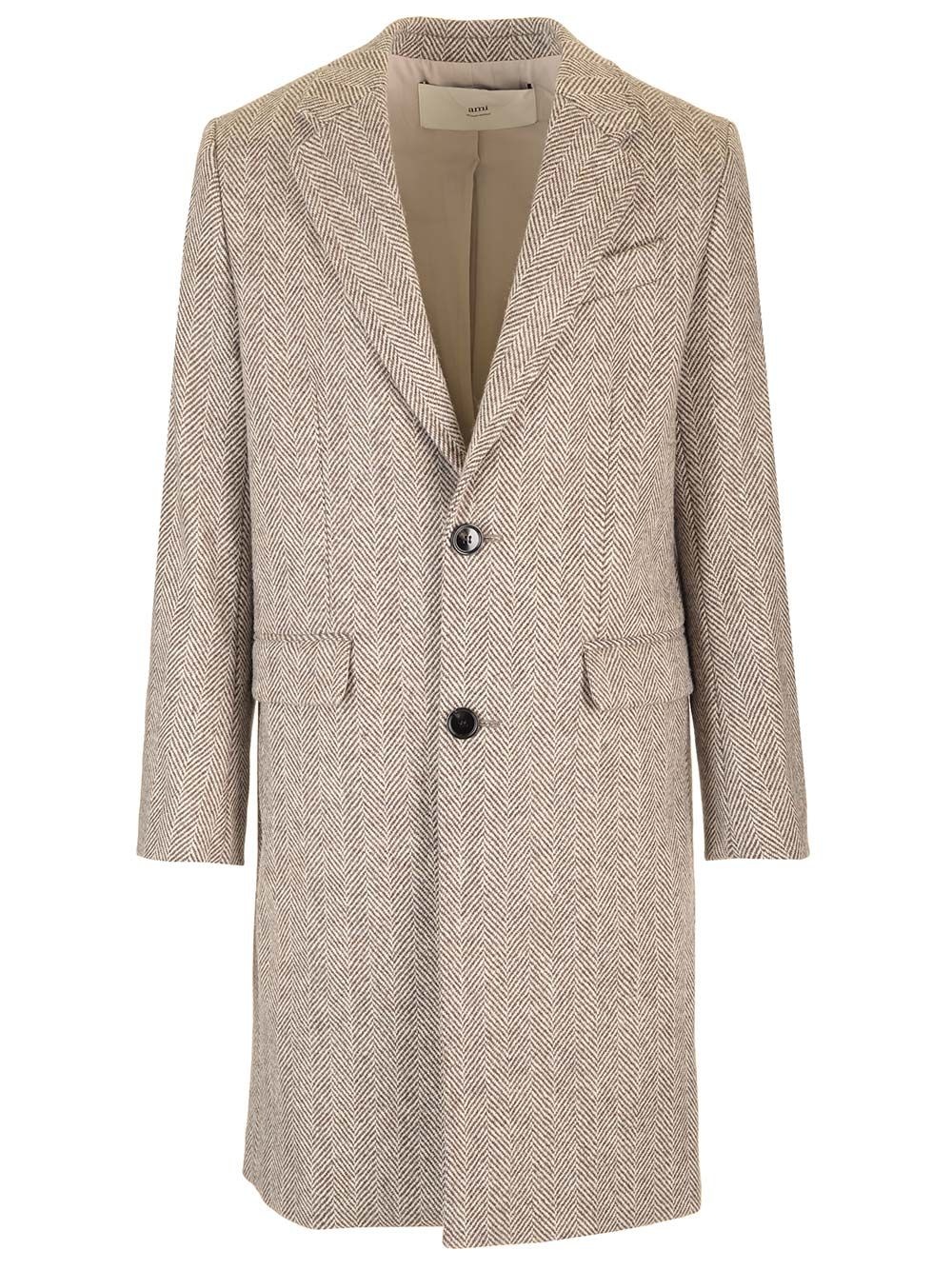 Coat In Brown Herringbone Fabric Coats Brown - 1