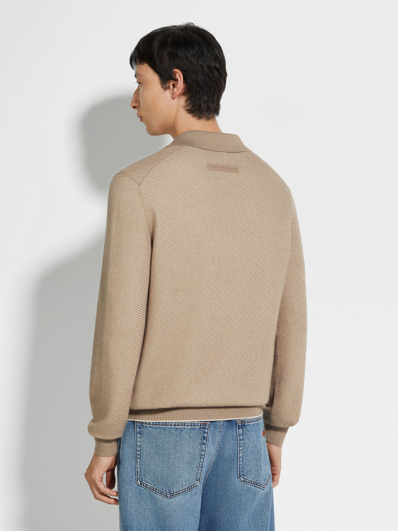 LIGHT TAUPE SILK AND CASHMERE POLO SHIRT 5