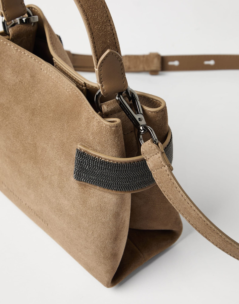 Essence small top-handle bag in suede with precious bands 3