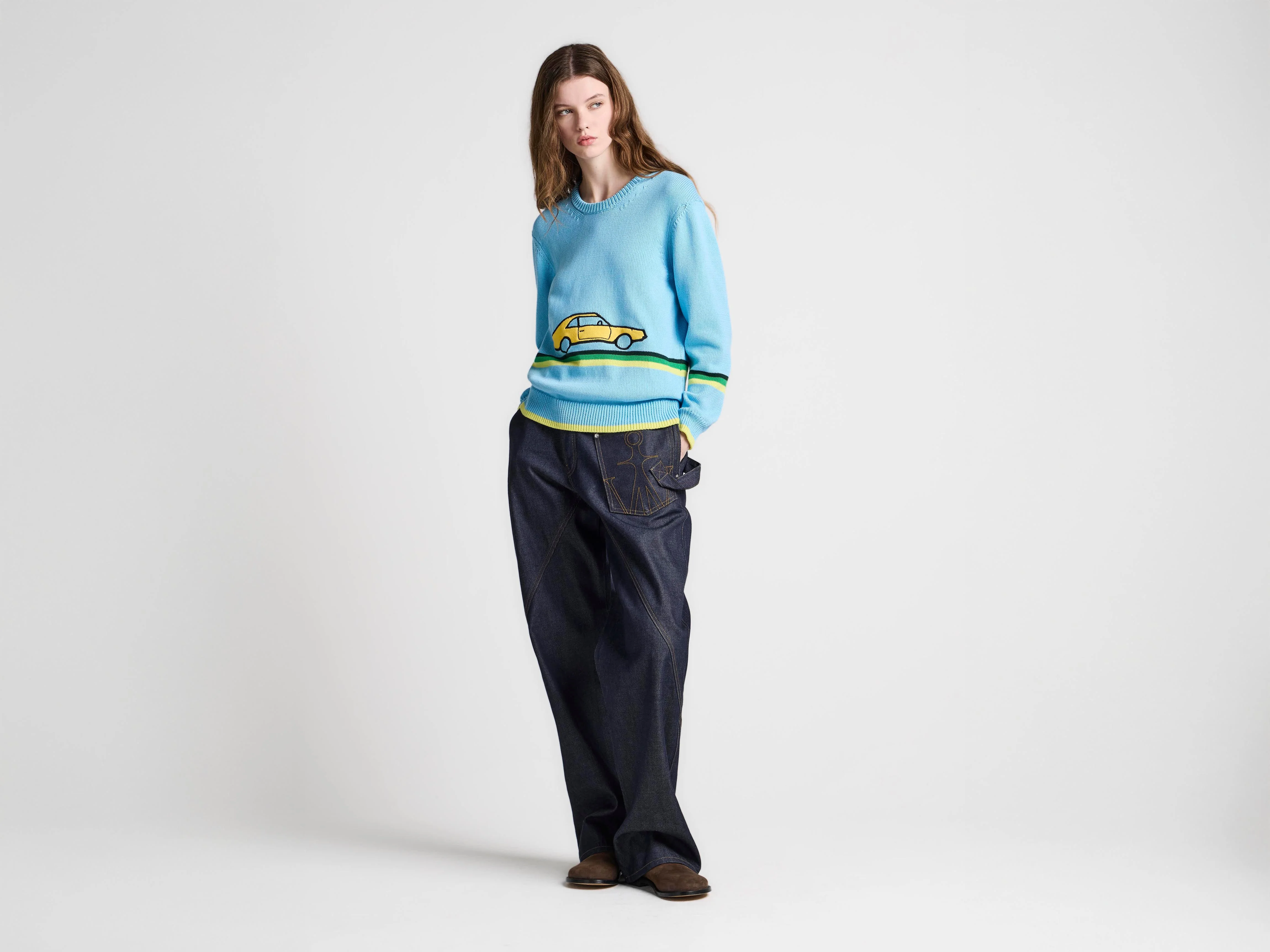 WOMENS CAR JUMPER IN SKY BLUE - 1