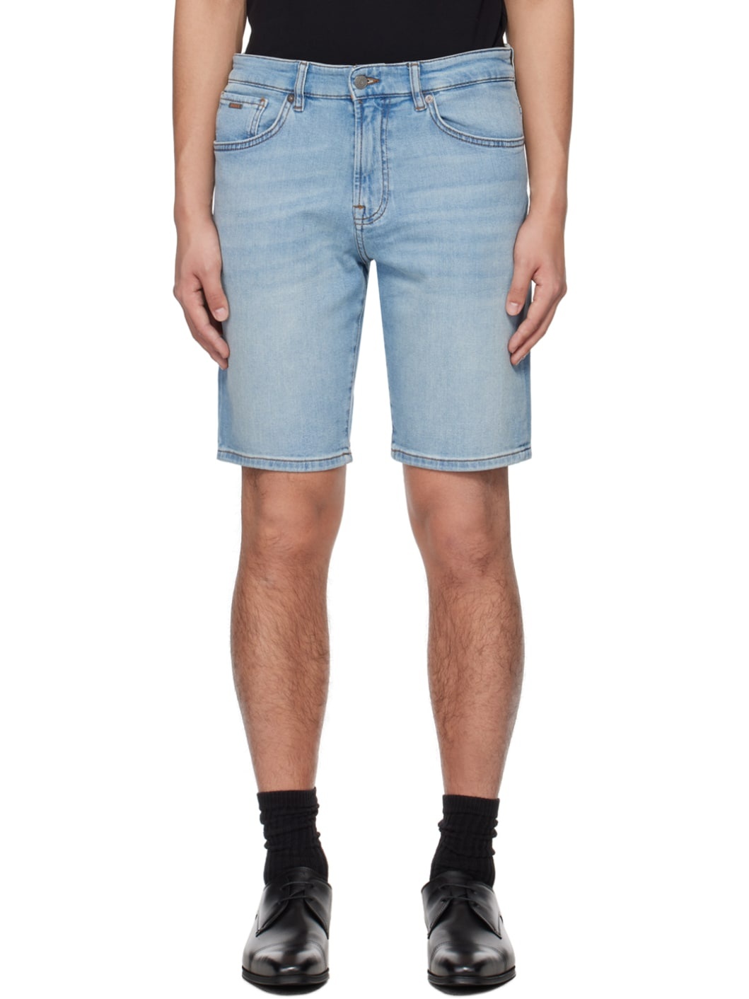 Blue Faded Denim Shorts - 1