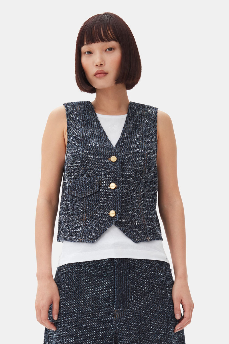GANNI DARK BLUE FLUFFY DENIM VEST outlook