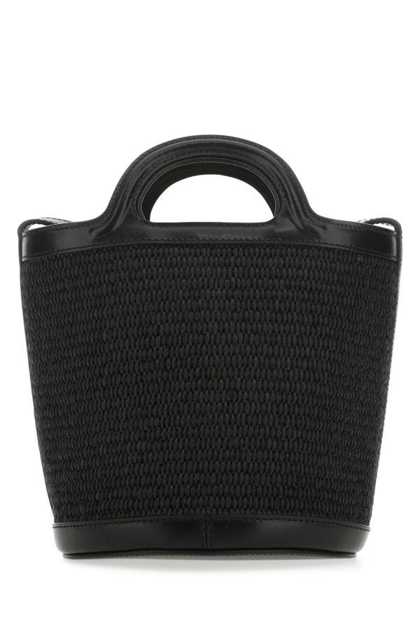 トートバッグ MARNI Black leather and raffia Tropicalia bucket bag Tropicalia Small Bucket Bag in black leather and raffia