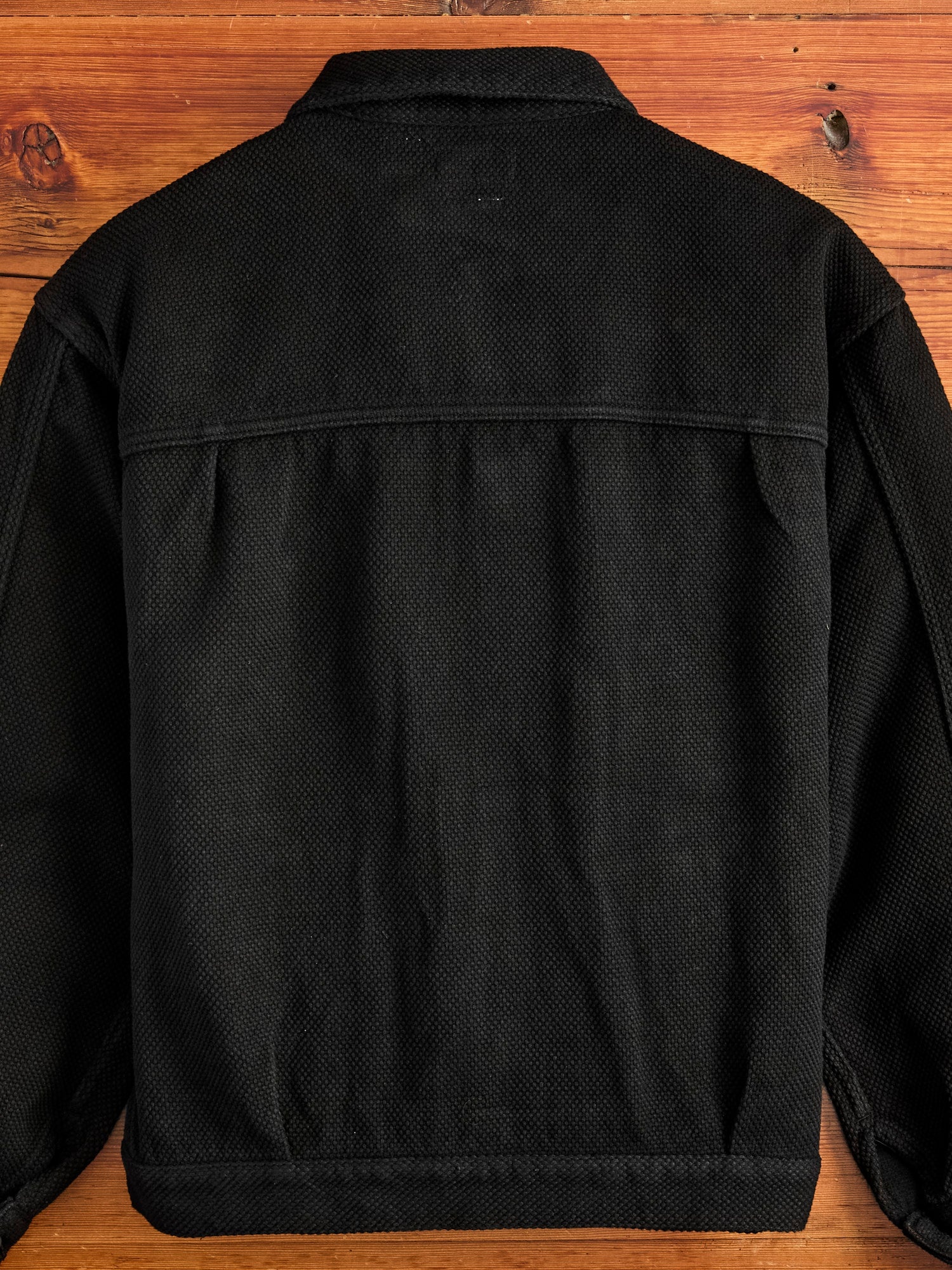 Double Cloth Sashiko Trucker Jacket in Black - 3