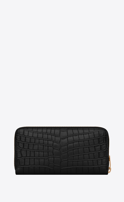 SAINT LAURENT tiny monogram zip-around wallet in crocodile-embossed matte leather outlook