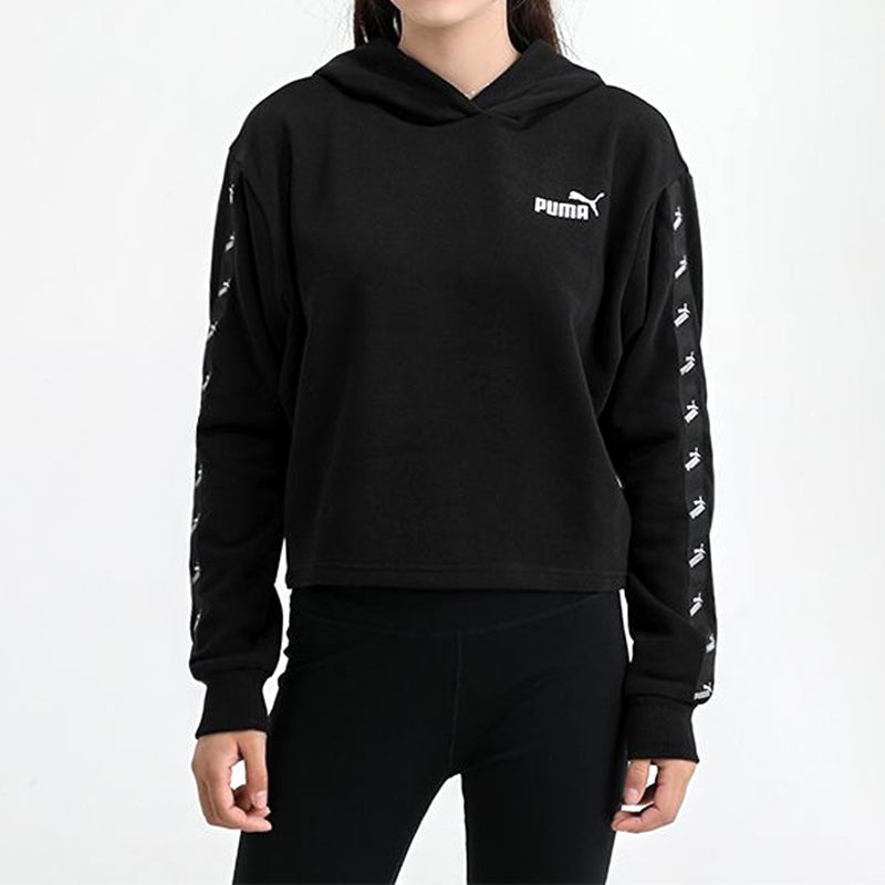 (WMNS) PUMA Amplified Cropped Tr Hoodie 'Black White' 586592-01 - 3