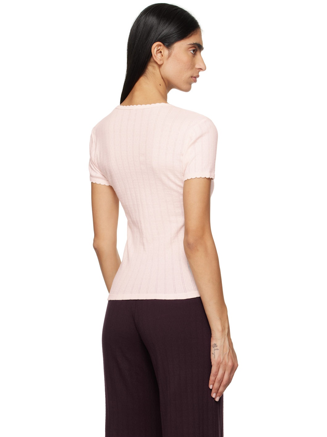 Pink Pointelle Slim Fit T-shirt - 3