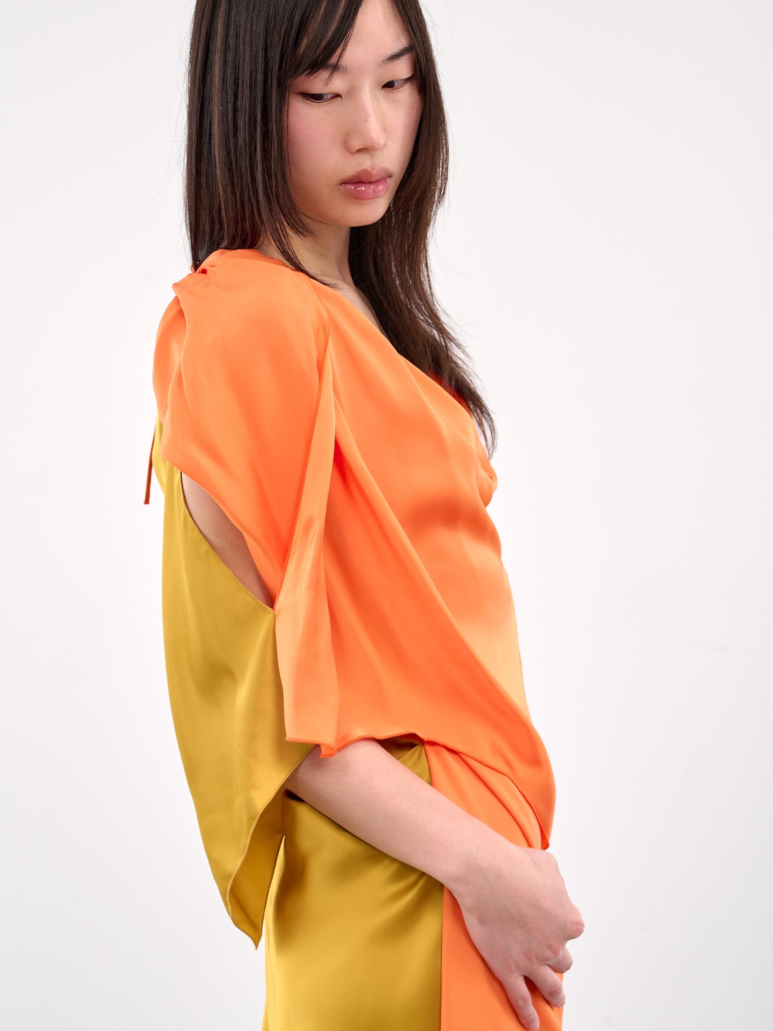Draped Two-Tone Midi Dress - 5