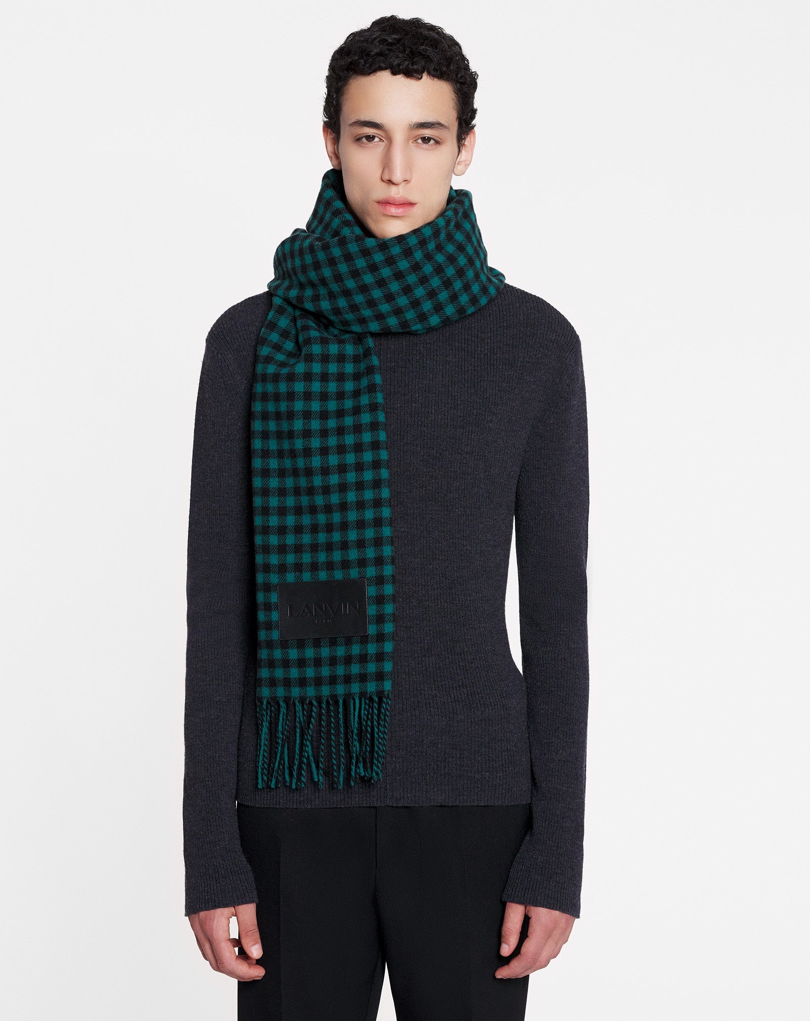CHECK PRINT WOOL SCARF - 2