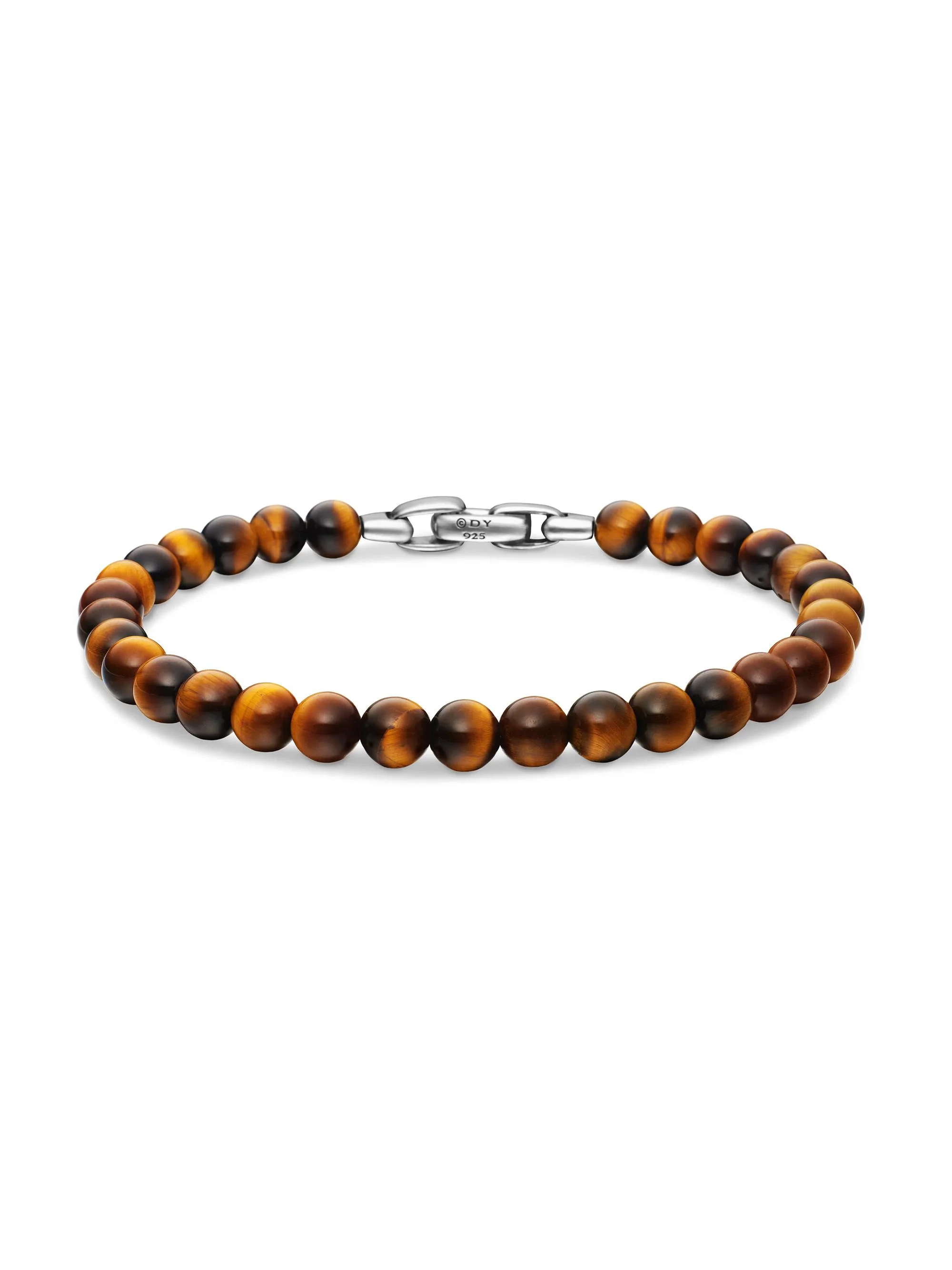 Men's Spiritual Beads Bracelet in Sterling Silver - Tigers Eye - 1