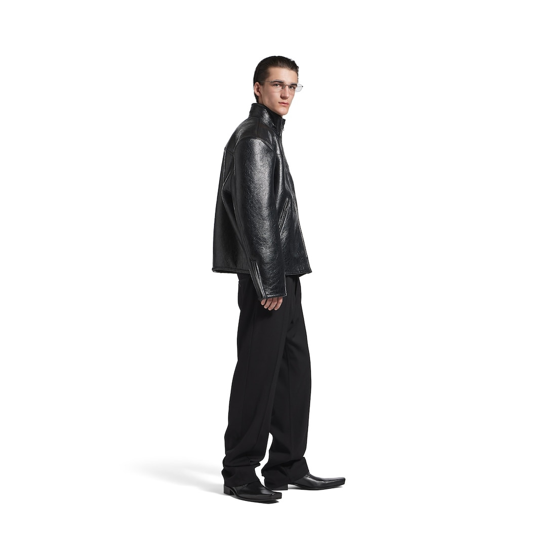 Men's Shearling Zip-up Jacket in Black - 3