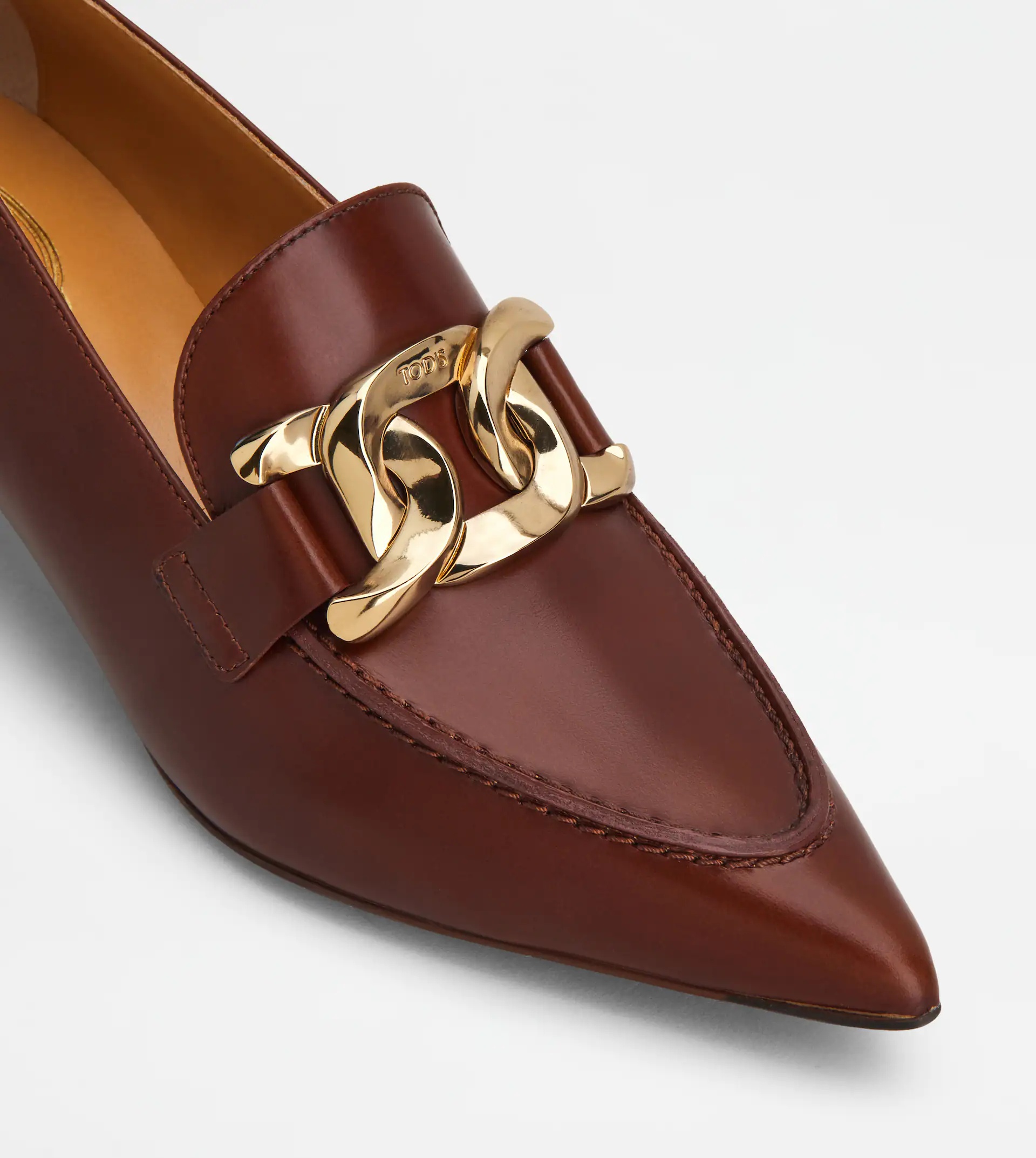 HEELED LOAFERS IN LEATHER - BROWN - 5