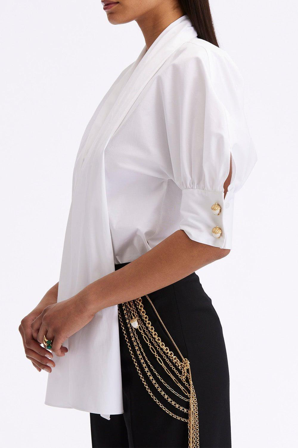 Elbow Sleeve Tie Neck Blouse - 3