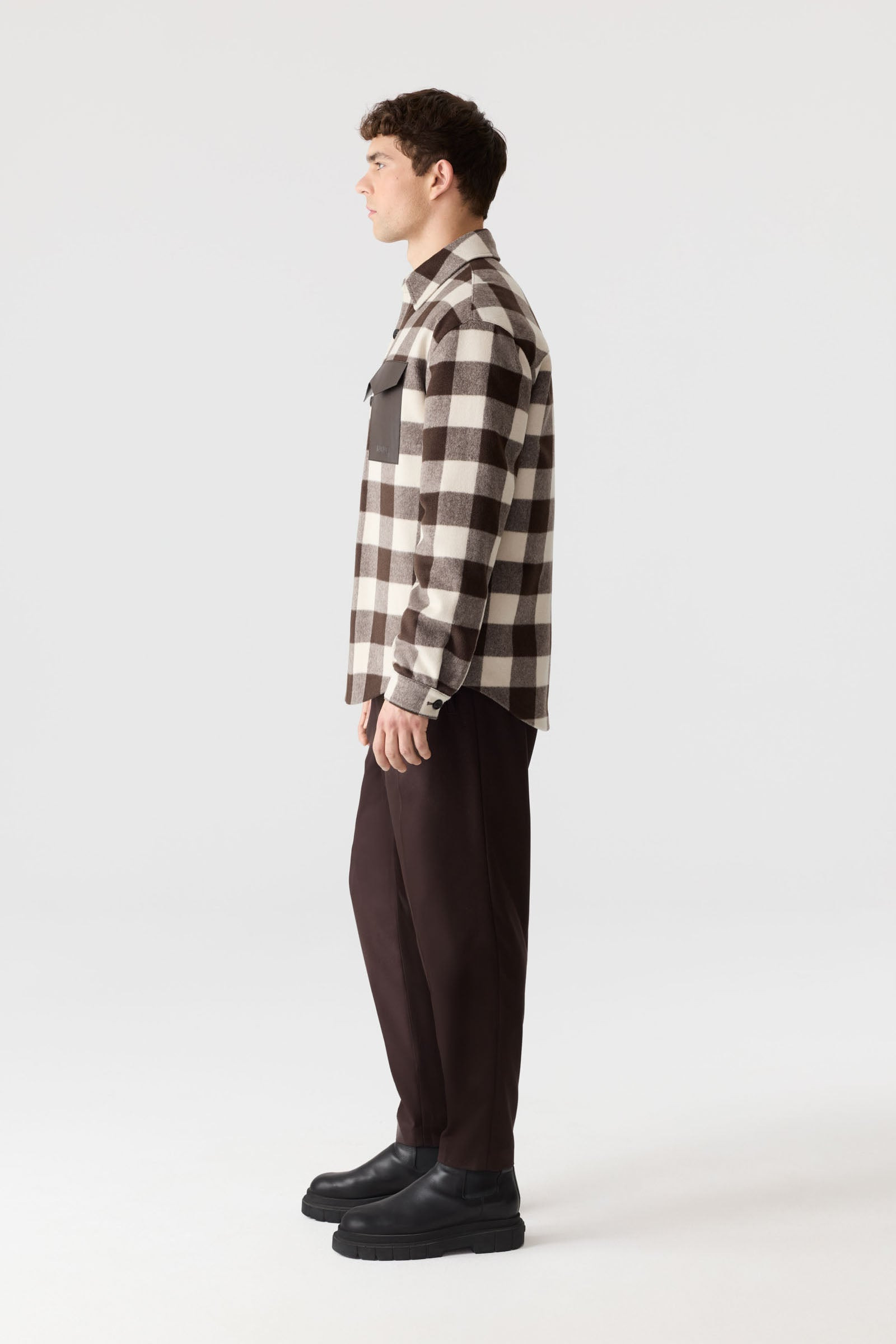 RYKER-PL Plaid Wool Overshirt With Leather Pocket - 3