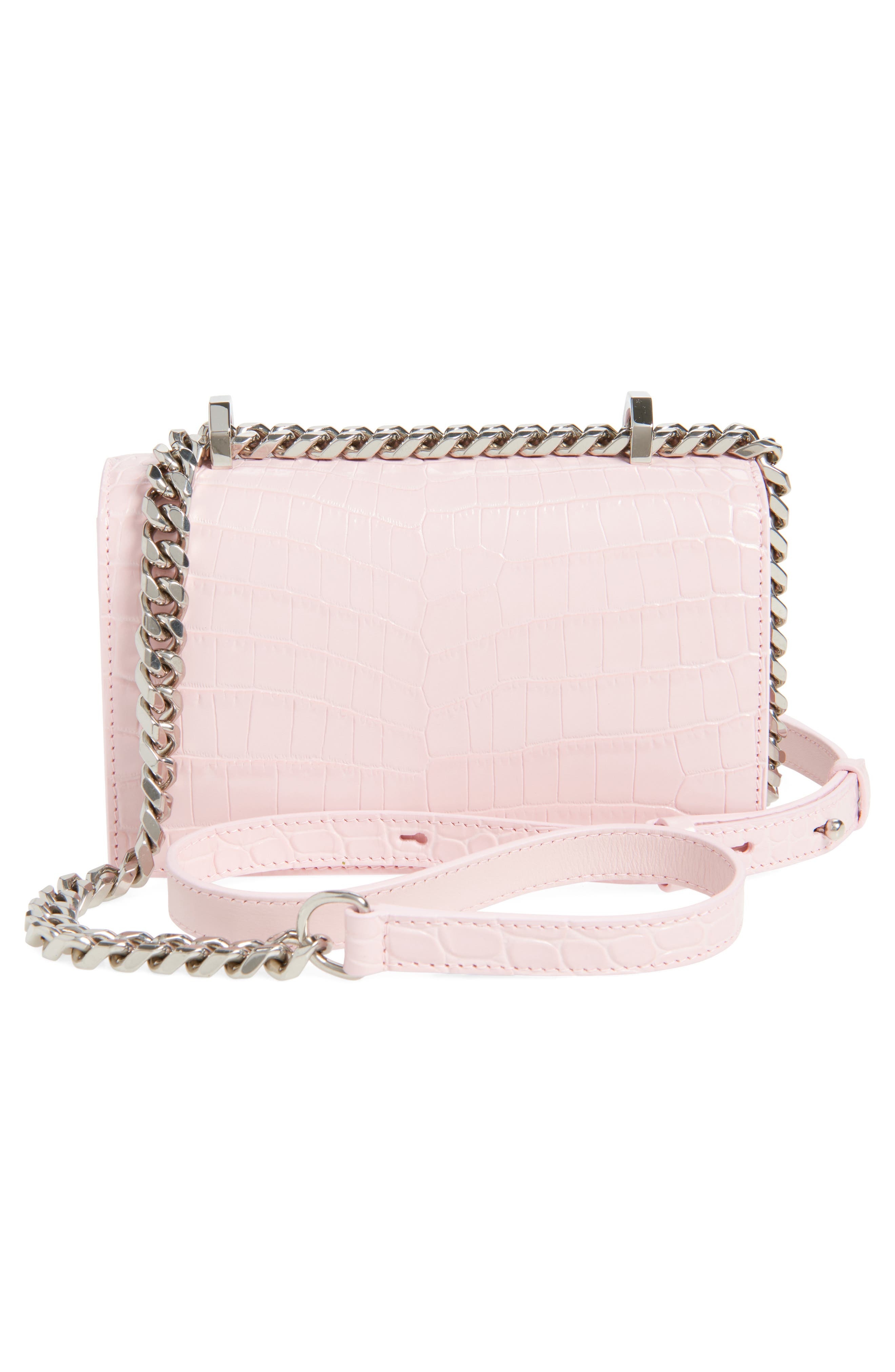 Alexander McQueen Croc Embossed Leather Shoulder Bag in Rose/Silver at Nordstrom - 3