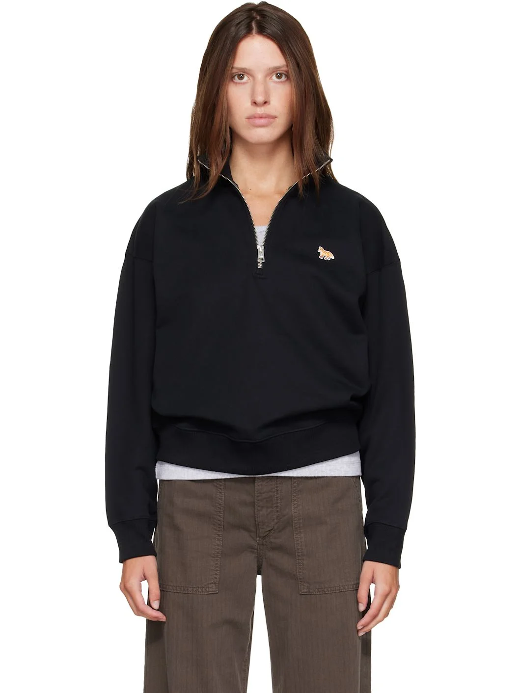 Black Baby Fox Half Zipped Sweatshirt - 1