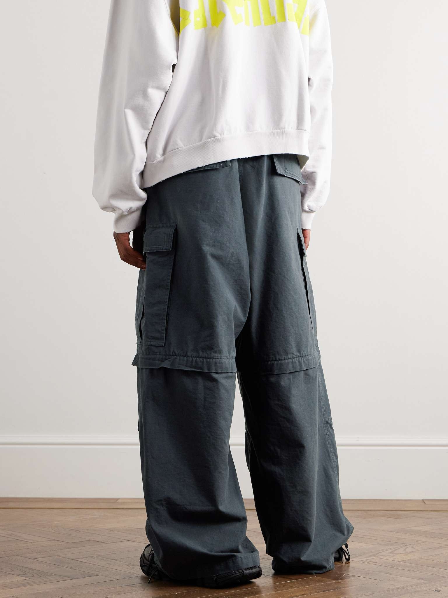 BALENCIAGA Wide-Leg Distressed Cotton-Ripstop Drawstring